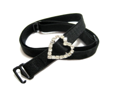 Black detachable or replacement bra straps with decorative diamante heart accessory
