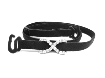 Detachable or replacement thin black bra straps with decorative diamante cross accessory