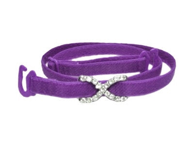 Detachable or replacement thin purple bra straps with decorative diamante cross accessory