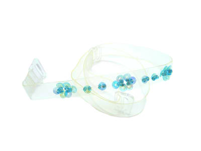 Detachable clear bra straps with aqua sequin design