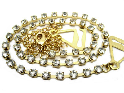 Detachable gold metal with single row clear diamante / rhinestone bra straps