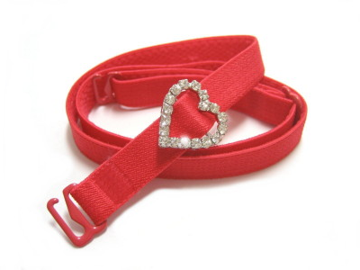 Detachable or replacement red bra straps with decorative diamante heart accessory