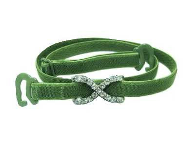 Detachable or replacement thin green bra straps with decorative diamante cross accessory