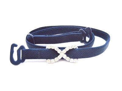 Detachable or replacement thin navy blue bra straps with decorative diamante cross accessory