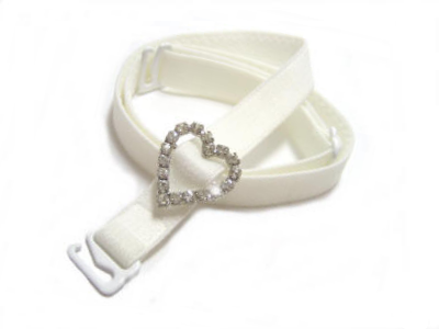 Detachable or replacement white bra straps with decorative diamante heart accessory